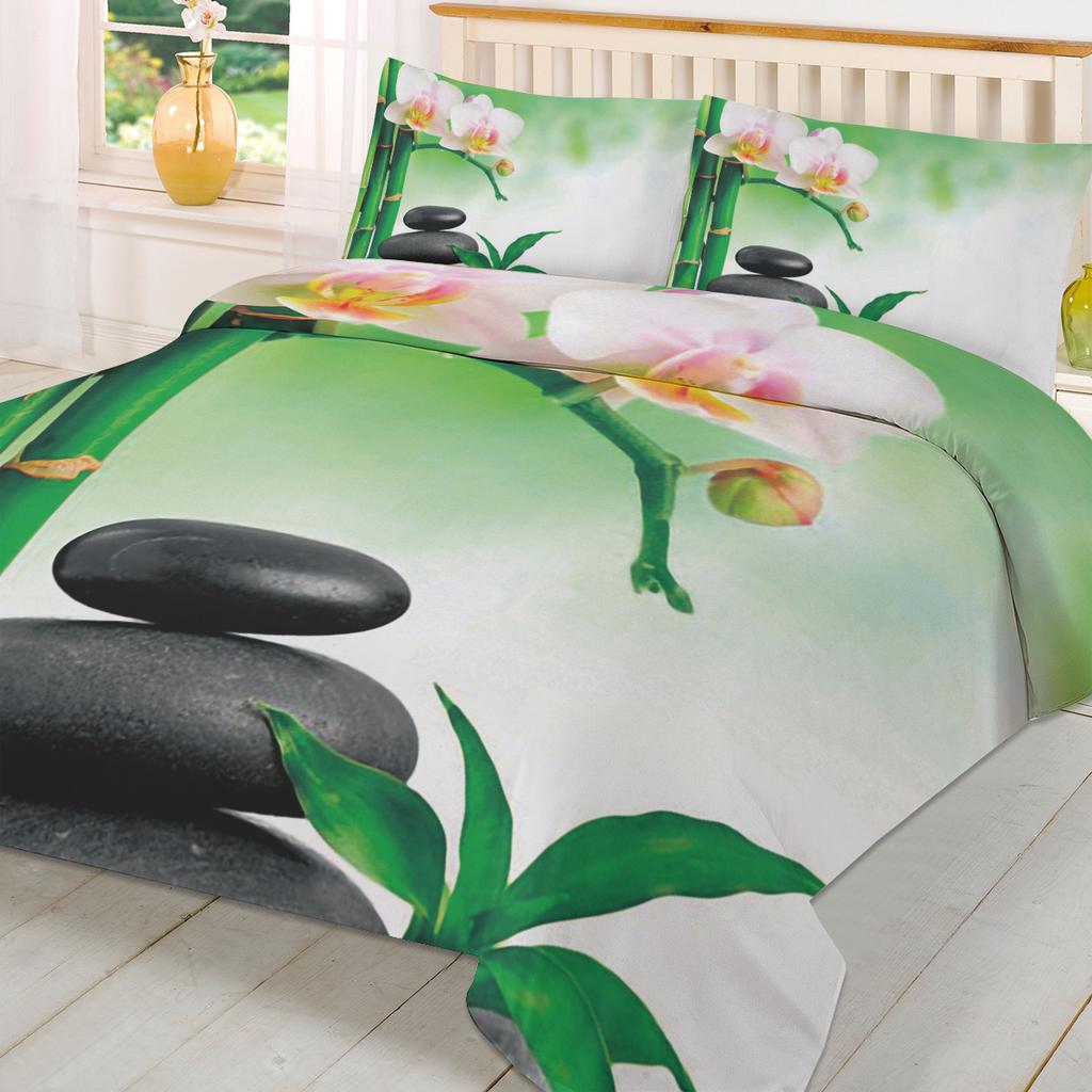 Zen Stones Orchids Flower Green Bamboo Duvet Cover With Pillow Case Custom 3pcs Bedding Set Quilt Cover Double Bed Home Textile