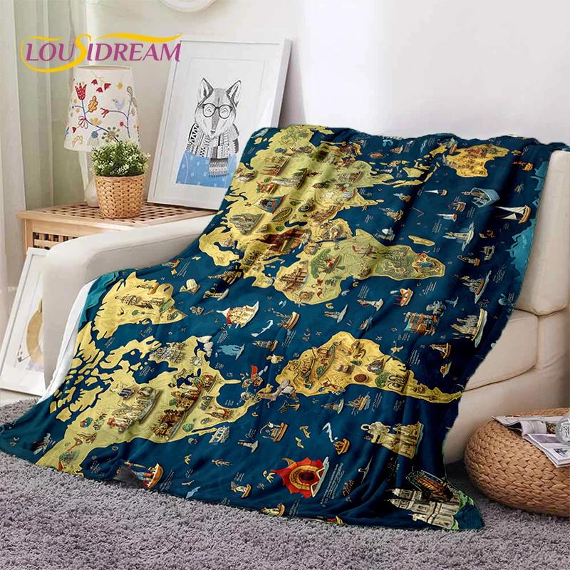 Retro Antike Seekarte Kraft Weltkarte Kompass Weiche Decke, Weiche Überwurfdecke für Zuhause Schlafzimmer Bett Sofa Abdeckung Kind