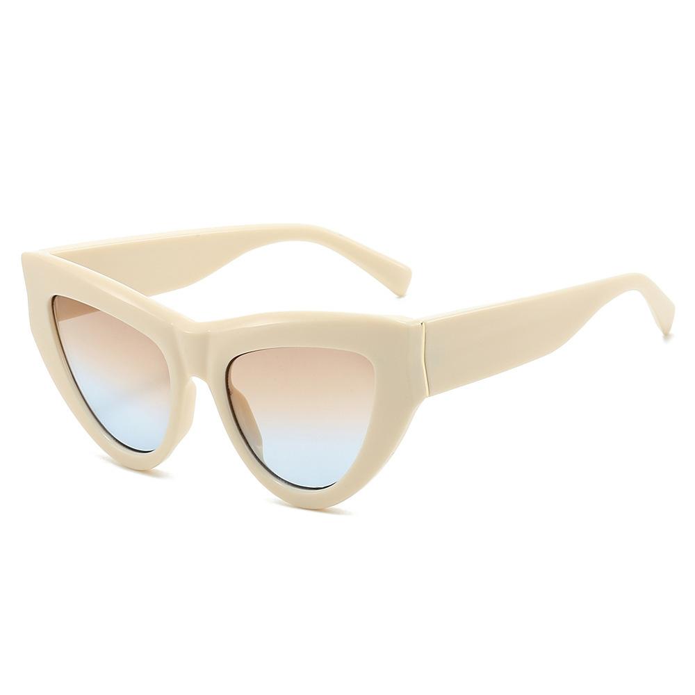 Retro Splicing Contrasting Color Cat Eye Sunglasses Fashion Plain Sunglasses Large Frame Decoration