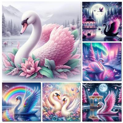 Pintura de diamantes DIY, nuevo 2024, cisne blanco, amante, cuadrado completo, redondo, mosaico de diamantes, bordado, arte animal, punto de cruz, decoración del hogar, kit de manualidades, regalo