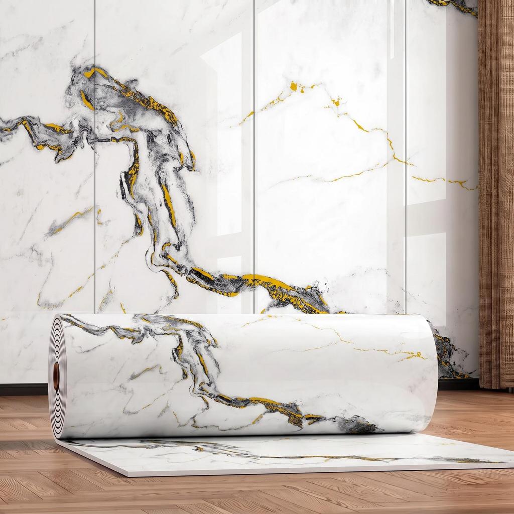Gold-Plated Marble-Style Waterproof Wall Stickers for TV Backgrounds
