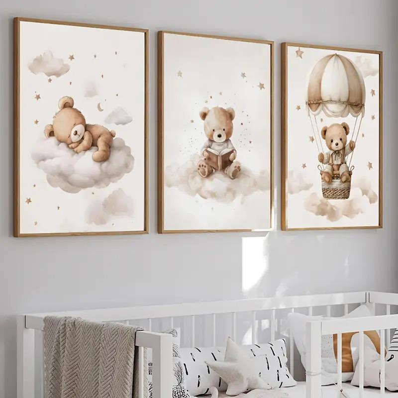 3 st/set Bohemisk Stil Nallebjörn Djur Barnkammare Canvasaffisch Stjärnor Moln Björnar Väggkonsttryck Modern Vardagsrum Heminredning
