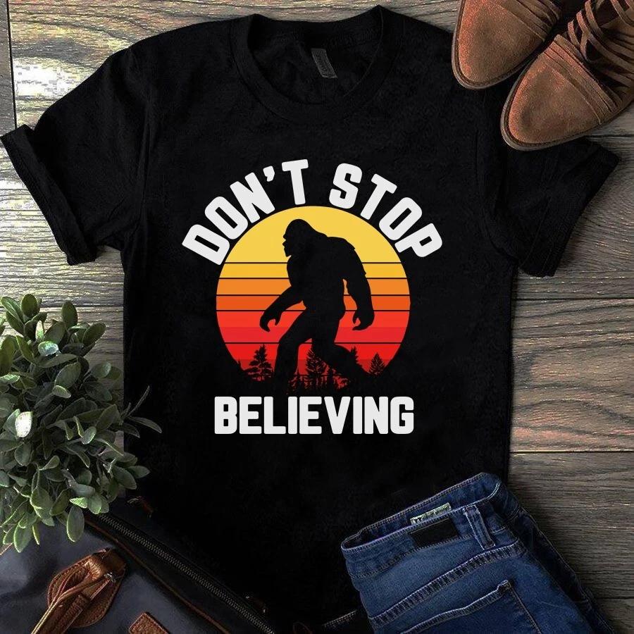 Men s and Women s T-shirts Don t Stop Believing Bigfoot Camping Retro M