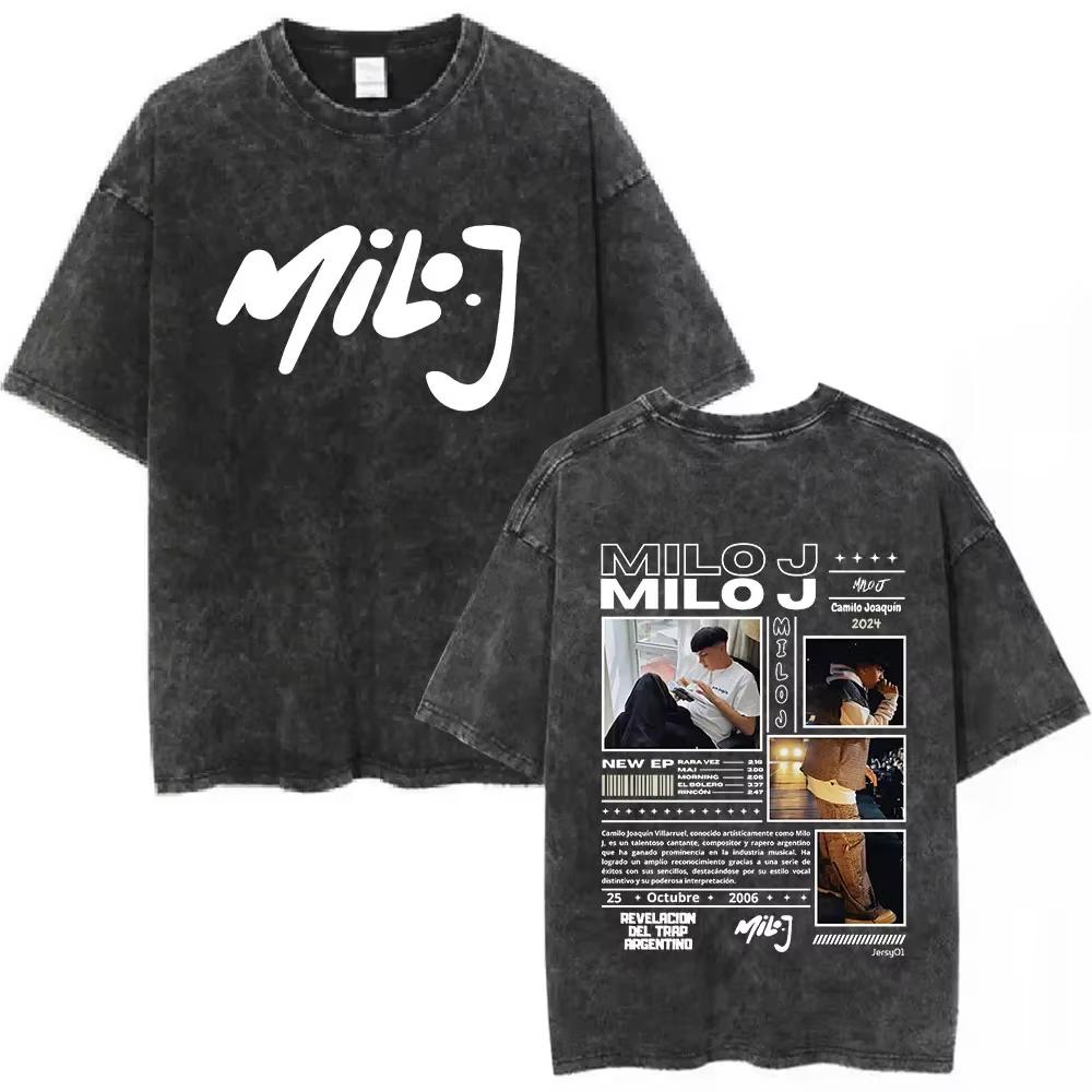 

Rapper Milo J La Vida Era Mas Corta Album Washed Vintage T Shirt Men Women Fashion Hip Hop Tshirts Cotton Short Sleeve Tshirts M