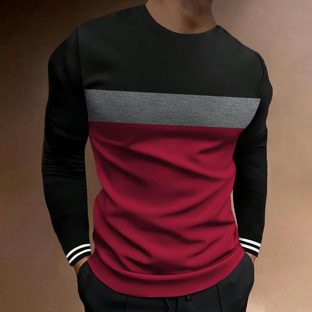 Europe Fashion Clothes Men's Color Block Long Sleeve Polo Shirt