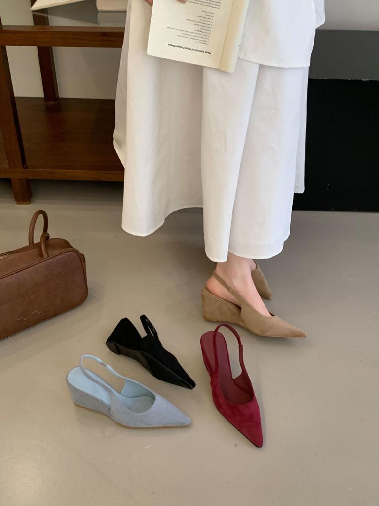 Women's Suede Closed Toe Wedge Heel Open Back Spring French Style Sandals - Perfect for Daily Wear