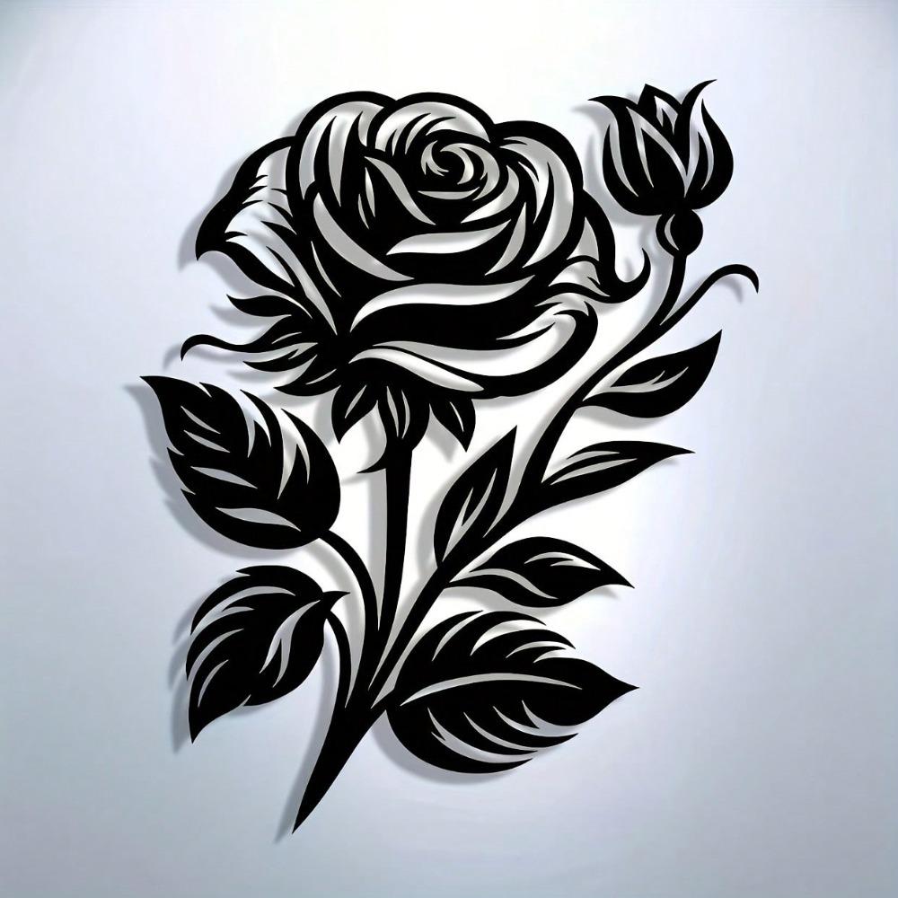 Black White Metal Rose Wall Art Iron Flower Decor for Home Office Cafe Gift