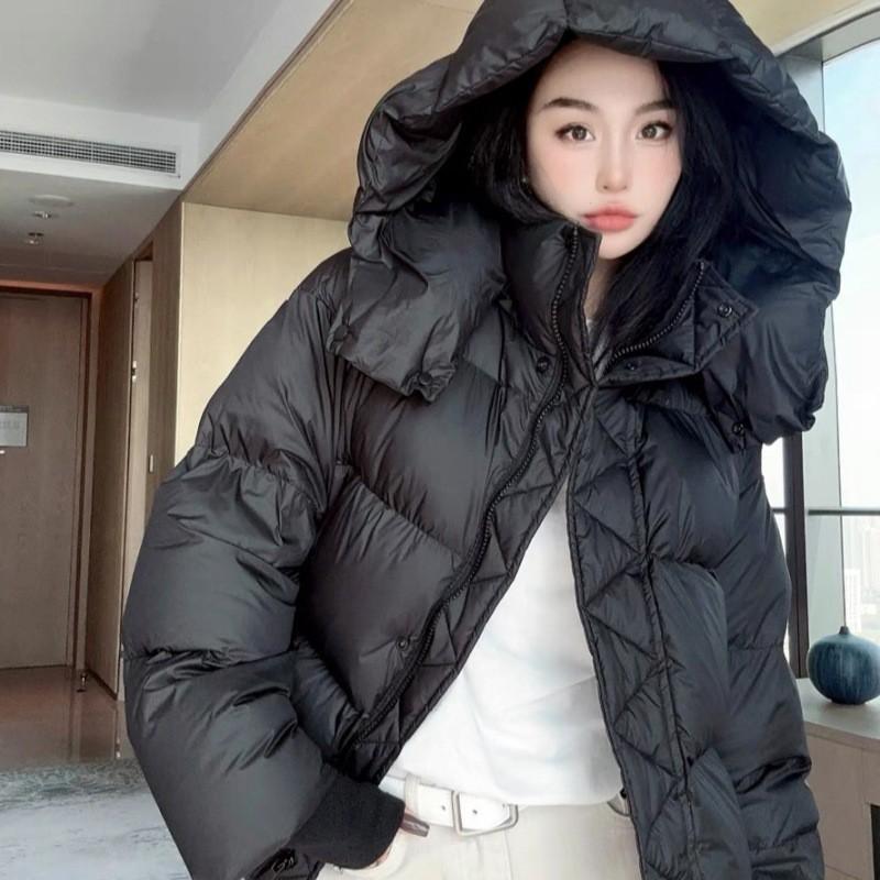 Womens Short Puffer Coat Winter Warm Thick Cotton Jacket Loose Fit Hooded Outerwear Daily Wear