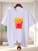 Unisex Black Tee Colorful French Fries Fast Food Graphic Print Crew Neck Short Sleeve Summer Casual Male Cotton Street Daily Top
