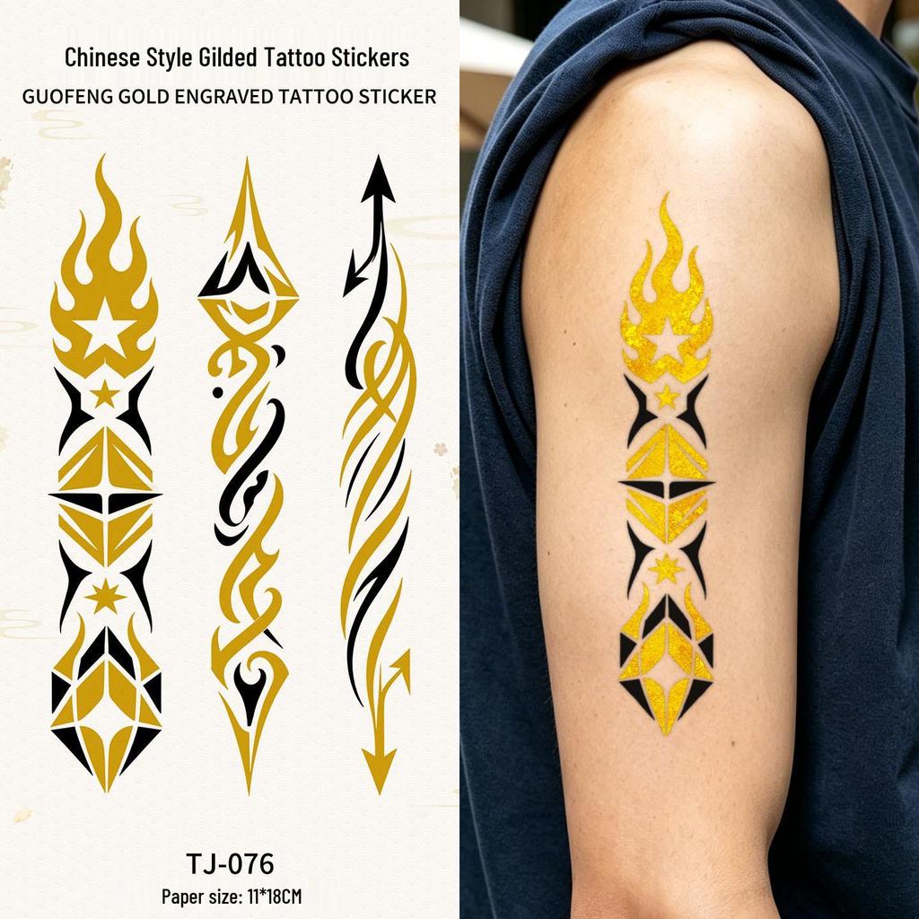 Chinese Style Waterproof Phoenix & Koi Tattoo Sticker - Long-lasting, Aesthetic Dunhuang Design for Arm & Collarbone