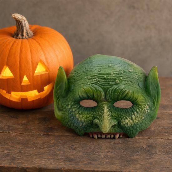 Masque Party Lézard Effrayant Halloween Masque Vert, Masque Demi-Visage Texturé Réaliste, Accessoire de Costume Reptile Détaillé en Mousse PU, pour Fêtes Et