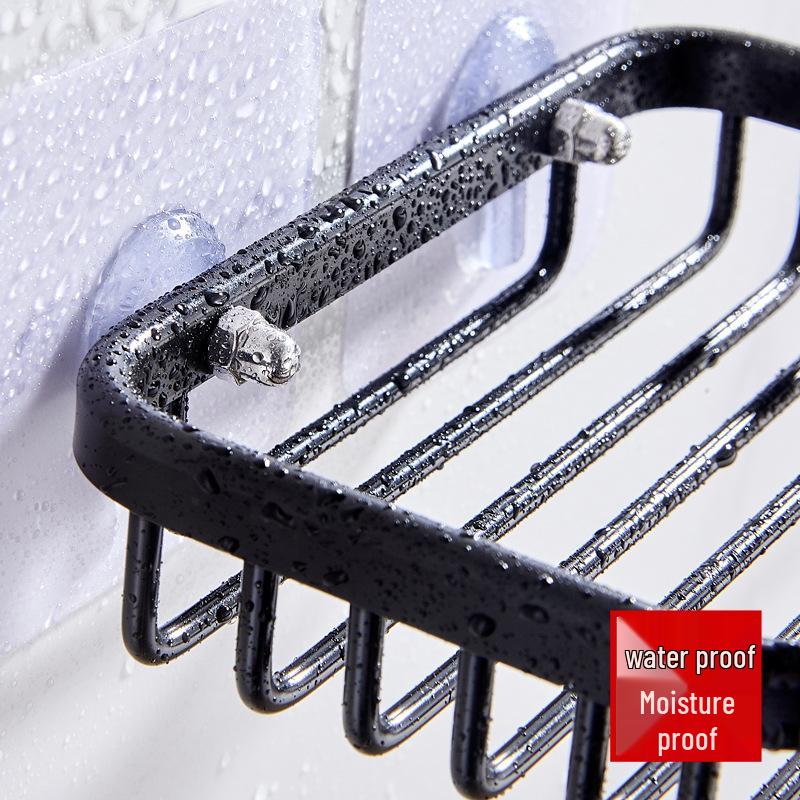 Black Wall-Mounted Soap Dish with Suction Cup and Drainage