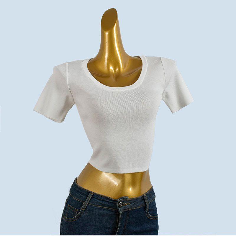White Shoulder T-shirt Women Summer 2025 Autumn New U Collar Inner Wear Bottoming Shirt Slim Fit Slimming Versatile Fashion Top
