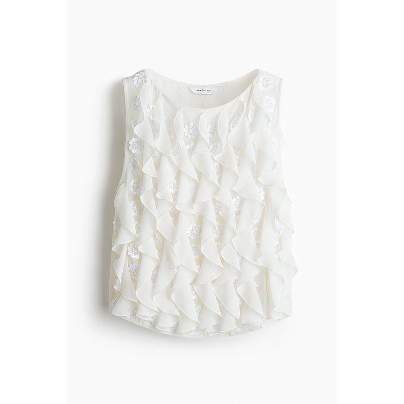 

[Ultimately Perfect Series] HM Women s Shirt Autumn Sleeveless Embellished Dress Tops 1266298 White 170/104