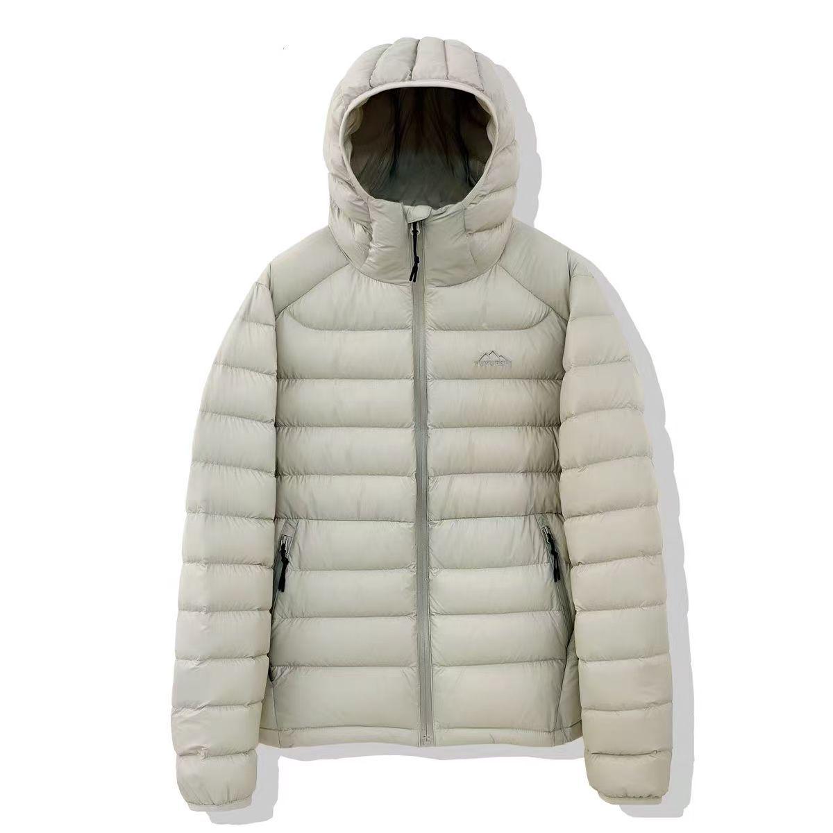 

2025 Autumn/Winter Unisex Ribbed Hooded White Duck Down Jacket - Short, Warm Couple Style Outerwear S (50-58 kg) світло-сірий колір