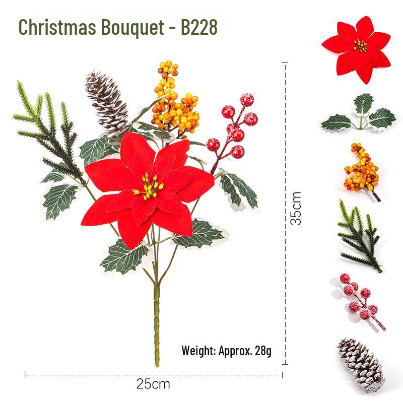 Artificial Christmas Bouquet with Pine Cones, Poinsettias, and Pine Needles for Home Decoration