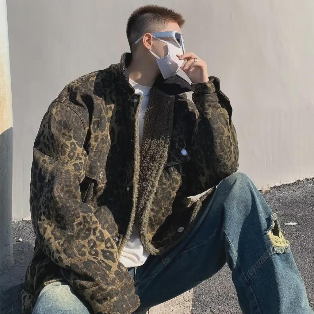 2023 Men's Reversible Leopard Print Cotton Jacket - Trendy Retro European & American Winter Coat