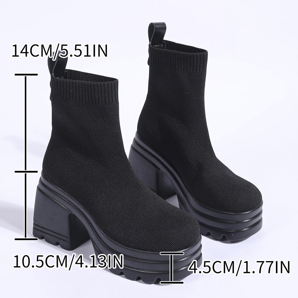 Fashion Aphixta Black Cotton Fabric Breathable Ankle Boots Women High Heel Platform Lady Footwear Shoes Elastoc Women Sock Boots
