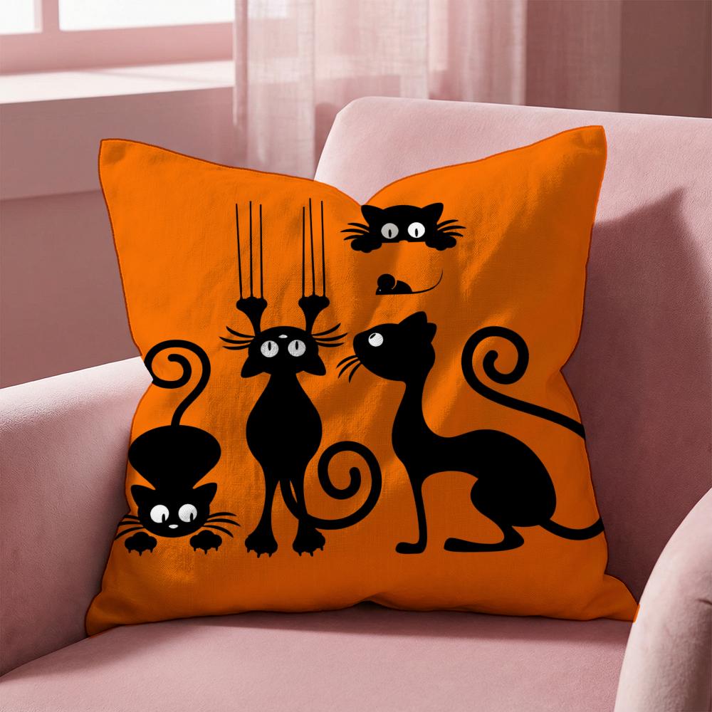 Funny black cat Cushion Cover Multi-Scene Pillow Cover for Home & Car - Reversible, Soft & Durable for Daily Use