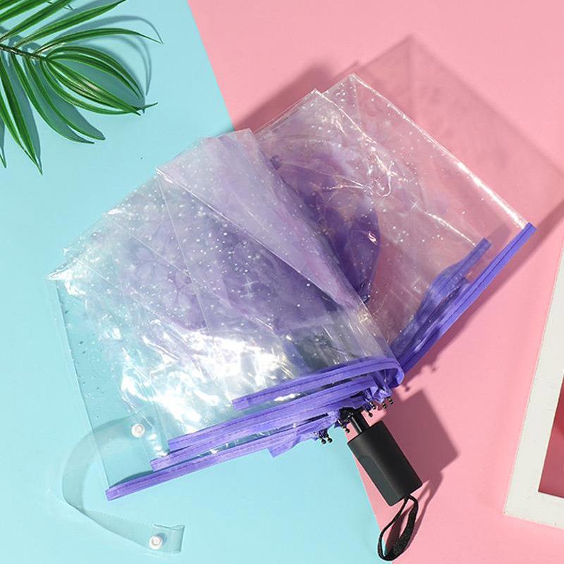 Paraguas plegable automático transparente con 8 varillas, paraguas de flores de cerezo, paraguas portátil para lluvia y sol, paraguas compacto para lluvia para mujer