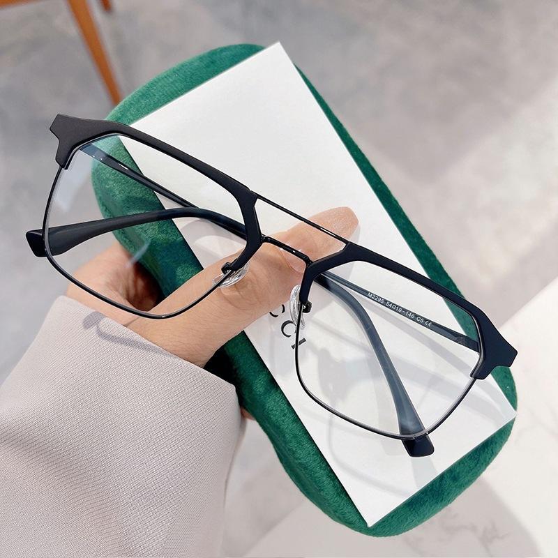 Fashion Anti-Blue Flat Glasses Men'S Business Retro Double-Beam Polygonal Glasses Frame Can Be Equipped With Myopia Glasses