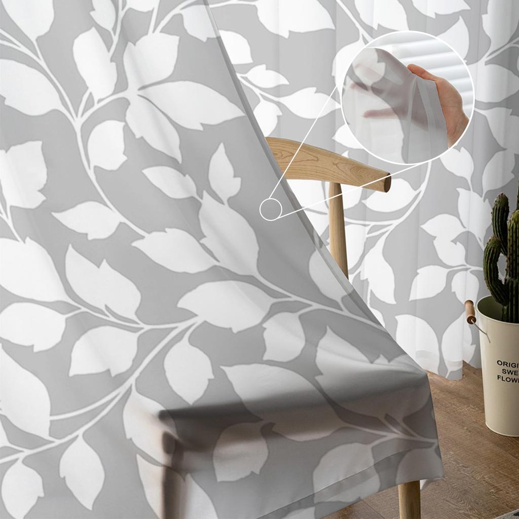Gray Leaf Vine Texture Sheer Curtains For Living Room Bedroom Kids Room Tulle Window Treatment Drapes