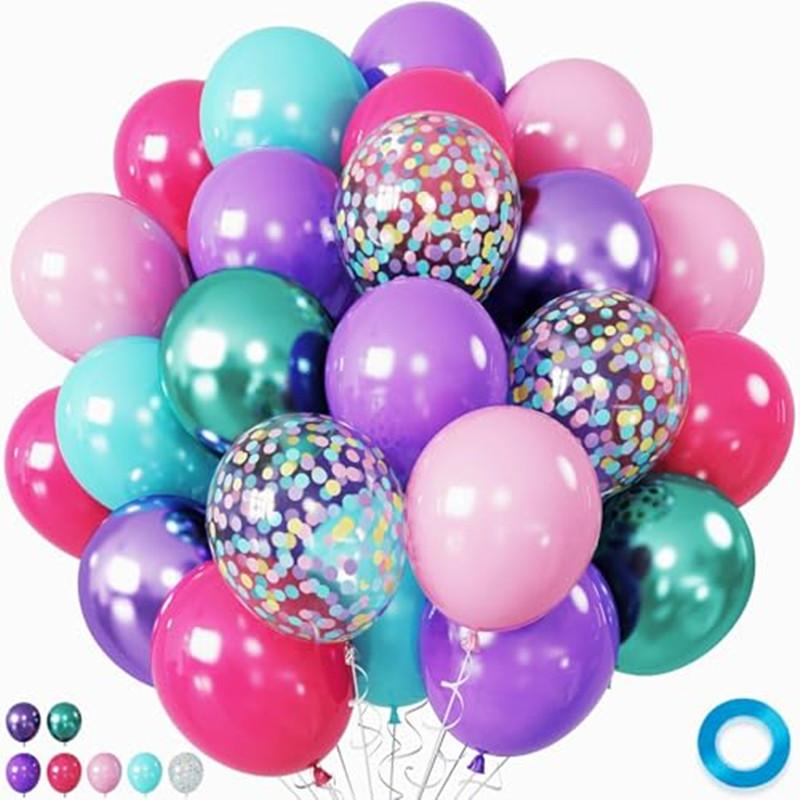 10inch 40pcs Mermaid Balloons Metallic Purple Green Confetti Balloons for Girls Under The Sea Themed Birthday Party Decoration 5