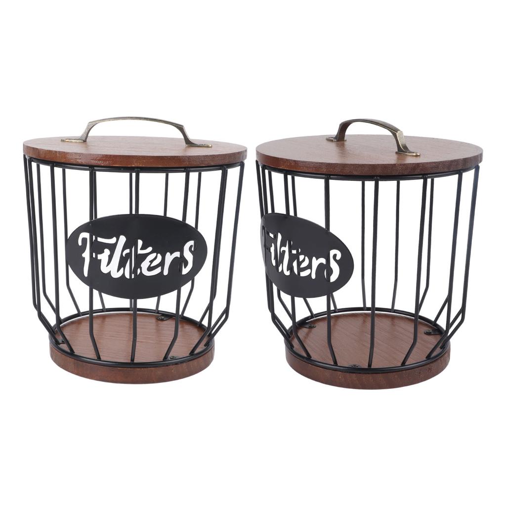 Rustic Coffee Filter Holder with Lid Coffee Filter Storage Container Coffee Pod Holder for Counter Coffee Bar Accessories Decor