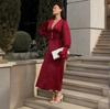 2025 Summer European & American Square Neck Sexy Deep V Slimming Long Sleeve Evening Dress