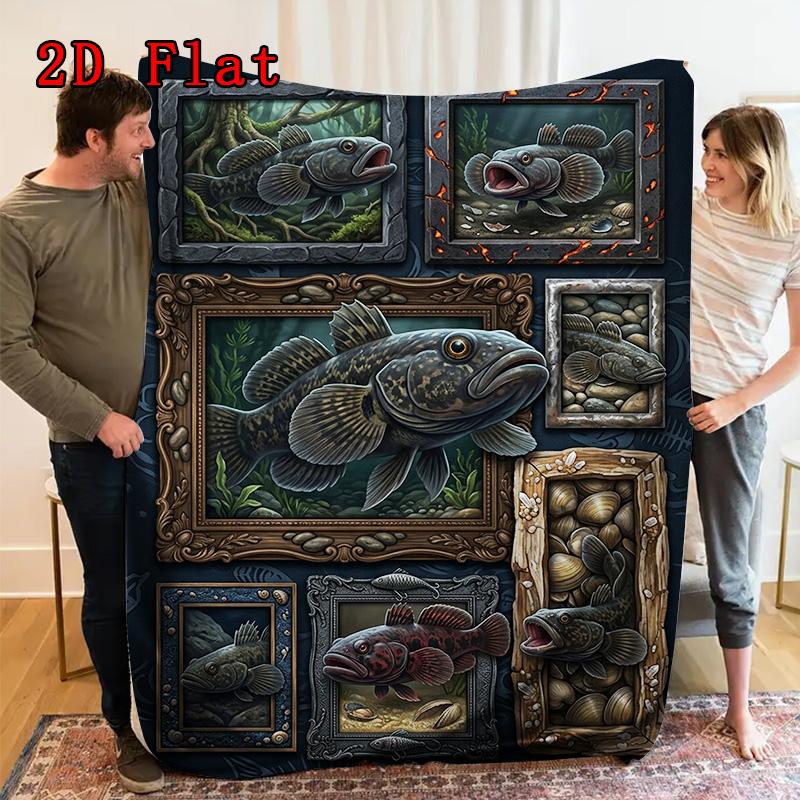 Underwater Fish Collection 2D Flat Pattern Flannel Blanket, High quality All Seasons, Home Decor, Warmth and Comfort, Perfect for Christmas Gifts.