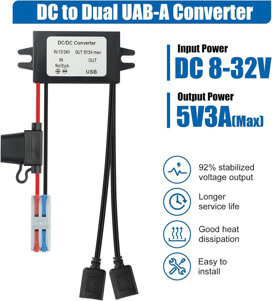 YABOANG Dual USB Ports 8-32V To 5V DC/DC Power Converter, Voltage Converter 8-32V-5V3A 15W
