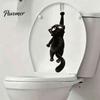 Waterproof Toilet Seat Decor Furry Black Cat Sticker, PVC Bathroom Decal, Removable Easy Peel Stickers Cute Animal Wall Art for Tank And Lid