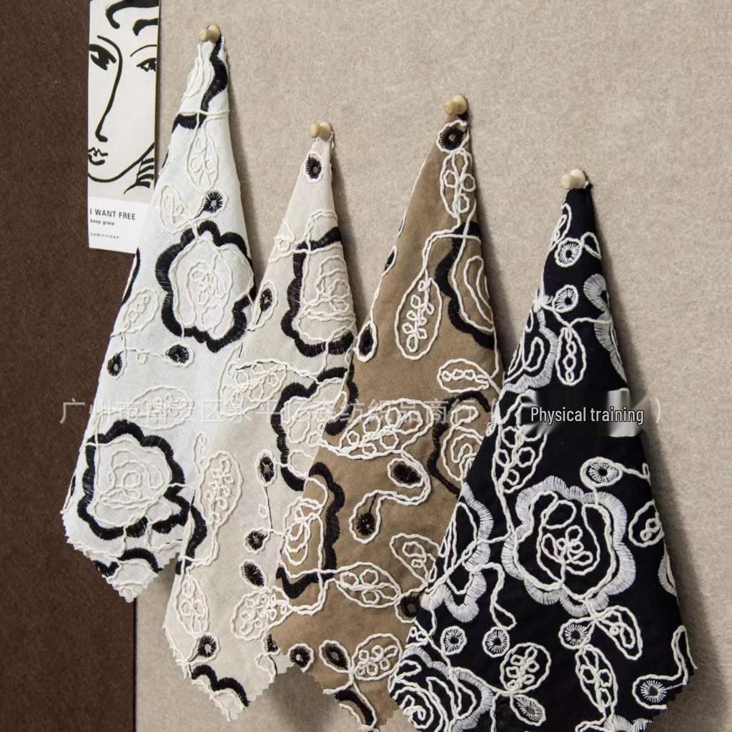 High-Grade Cotton Rose Embroidered Women's Dress Fabric with Hollow Design