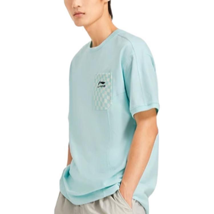 Li Ning Rooovie T Shirts Unisex Ice Clear Blue Crew Neck Moderate Straight Fit AHSSB57-2