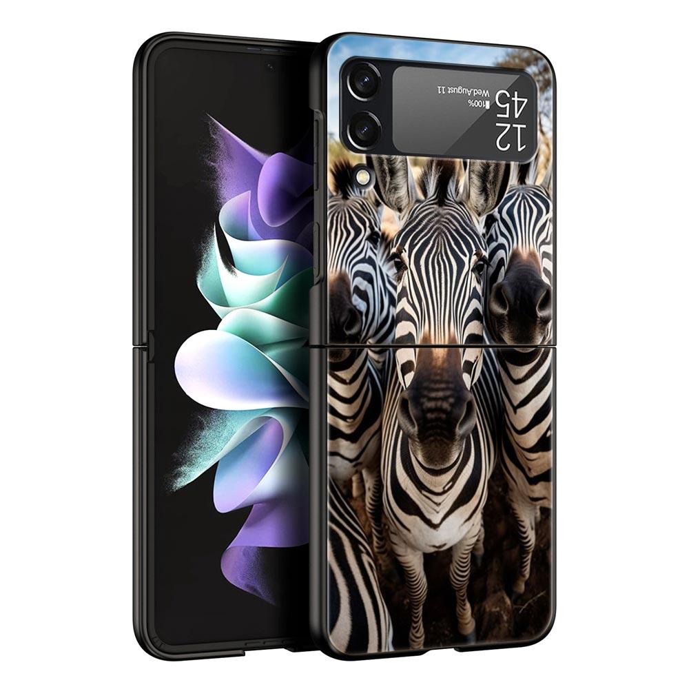 Animal Selfie Art Phone Case For Samsung Galaxy Z Flip3 Flip4 Flip5 PC Bumper Shell For Z Flip 3 4 5 Black Hard Folding Cover