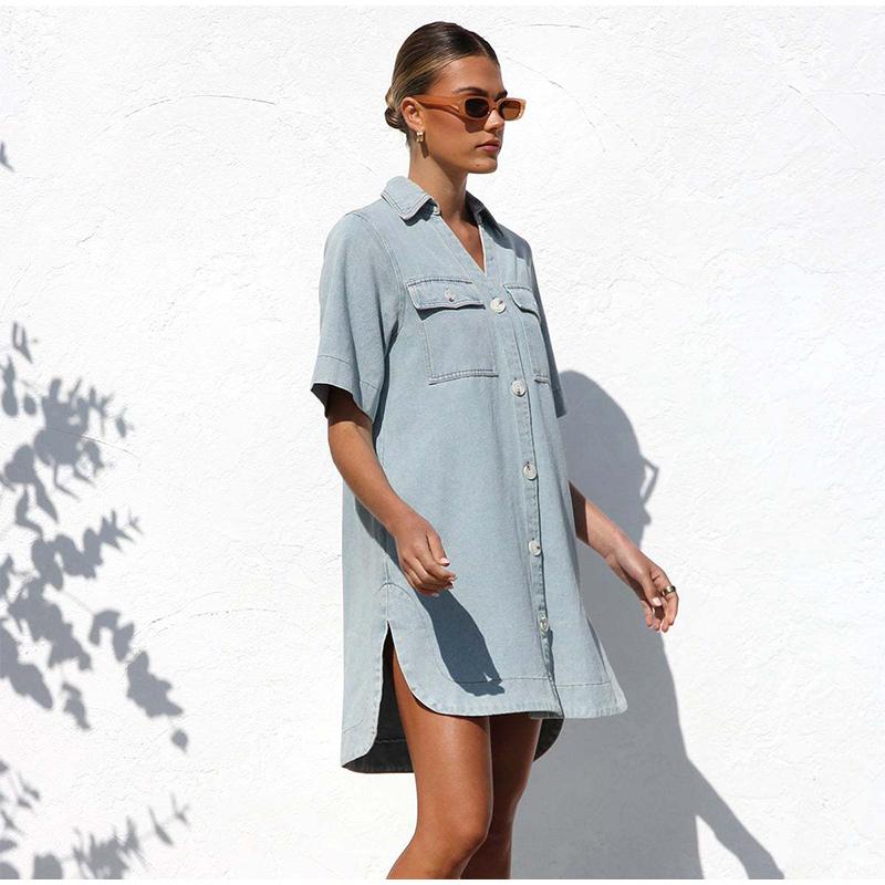 Spring Summer Denim Shirt Dress 2025 Women's Casual Loose Single Breasted Dress Simple Retro Commuter Female Office Denim Short Dresses