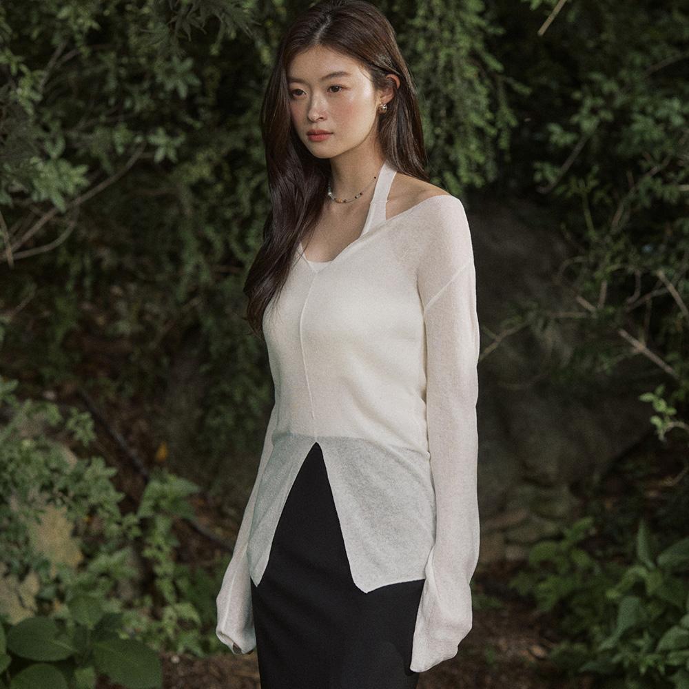 Adowl Slit See Through Summer Layered Knit - Ivory Ivory/Free