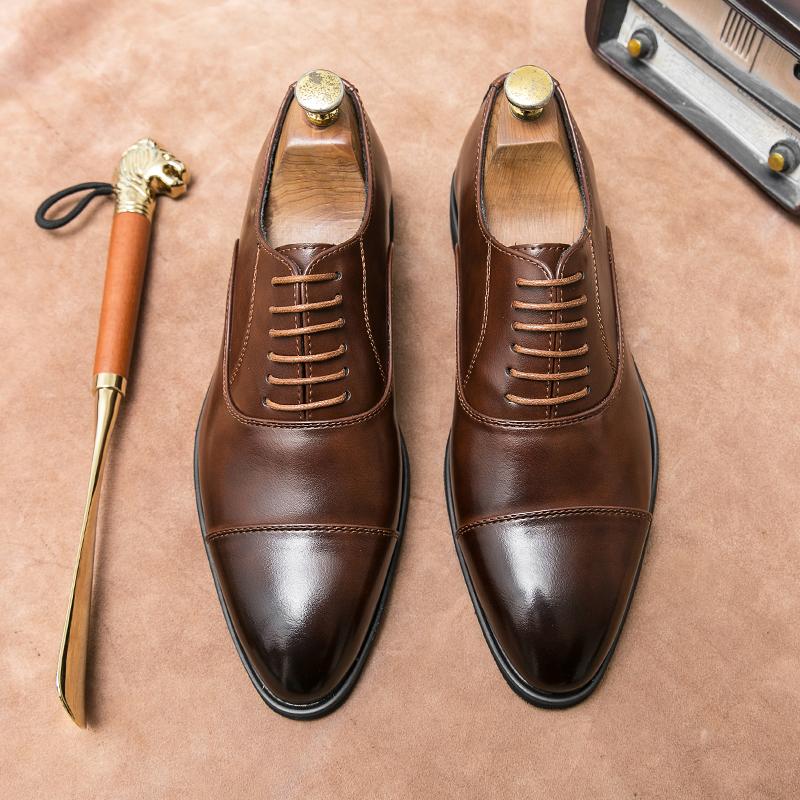 Men Business Dress Shoes Lace Up Comfortable Fashionable Leather Shoes European American Wedding Banquet Shoes Men Sizes 38-48