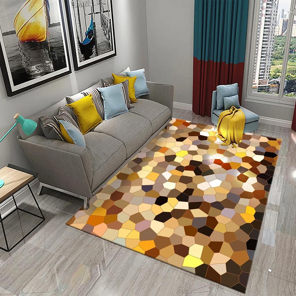 3D Black Stone Carpet Cobblestone Pattern Rug Texture Rectangle Area Rugs Living Room Bedroom Decor Polyester Yoga Floor Mat