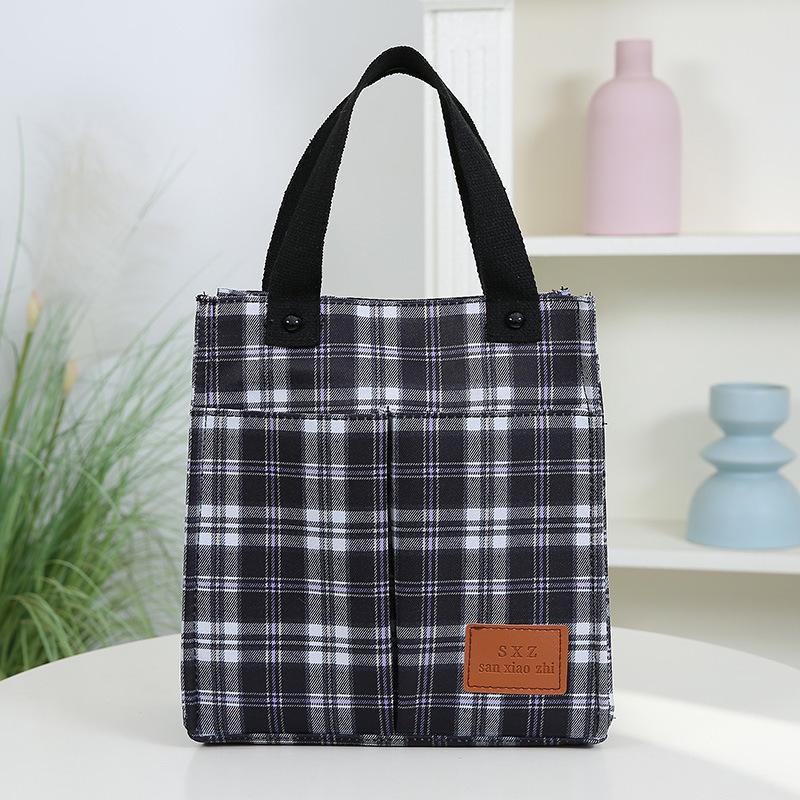 Korean Canvas Plaid Bento Handbag - Women's Retro Tote