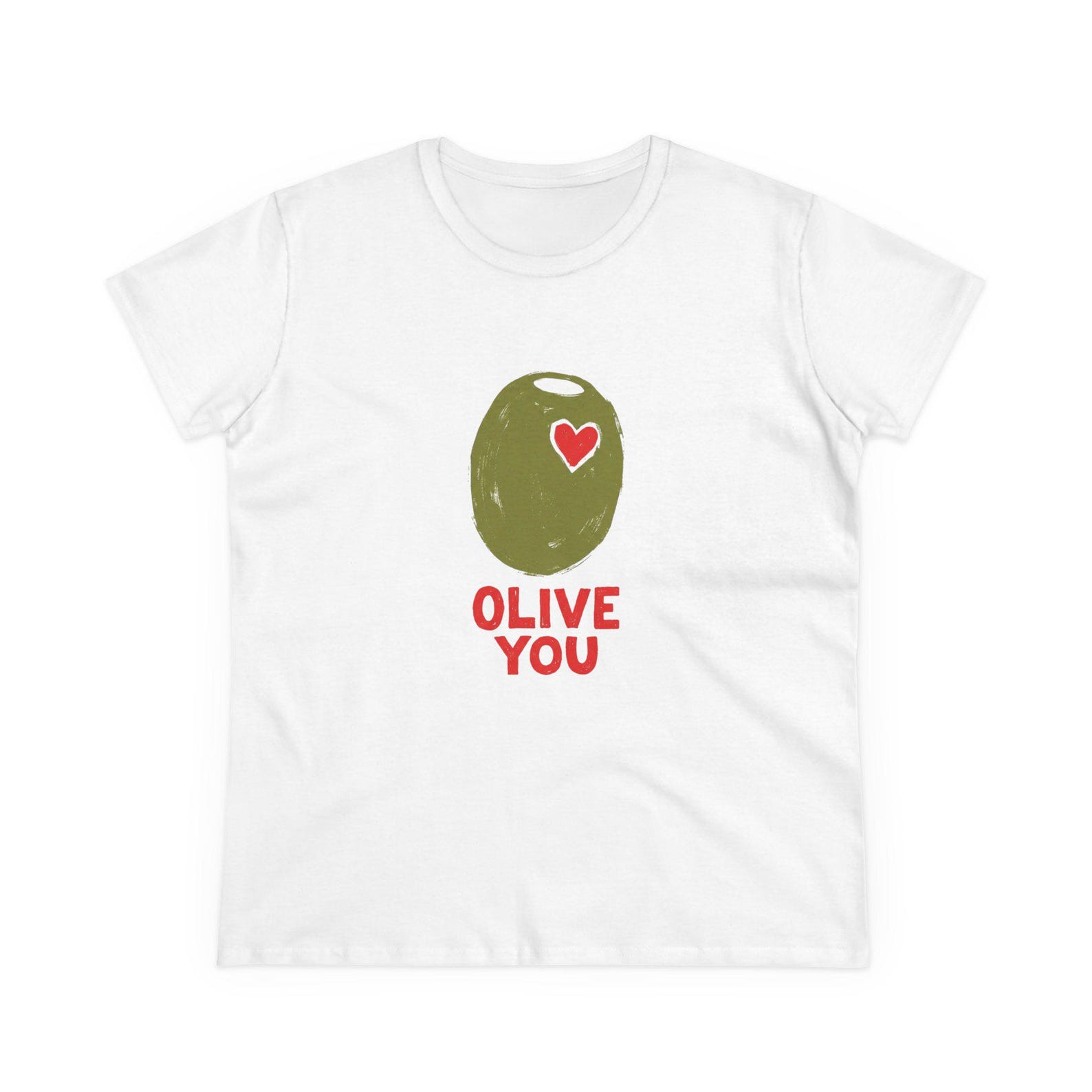 Olive You Graphic Tee | Hand-Drawn Olive Heart Pun Shirt 4XL