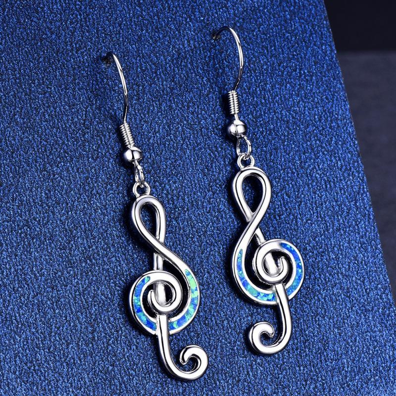 

Summer jewelry platinum rhombus blue opal earrings simple atmosphere niche design earrings