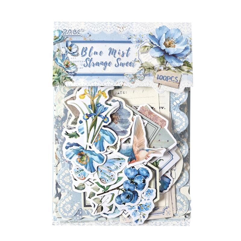 

Retro Florals Scrapbook Sticker Set With Elegant Flower Designs For Journaling Projects And Creative Gift синий