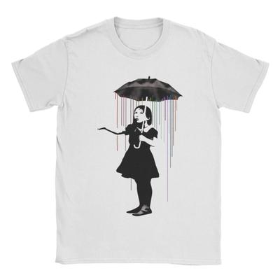 Herren Banksy Mädchen mit Regenschirm T-Shirt Baumwollkleidung Kreatives Kurzarm Rundhals T-Shirt Übergröße T-Shirt - Herren...