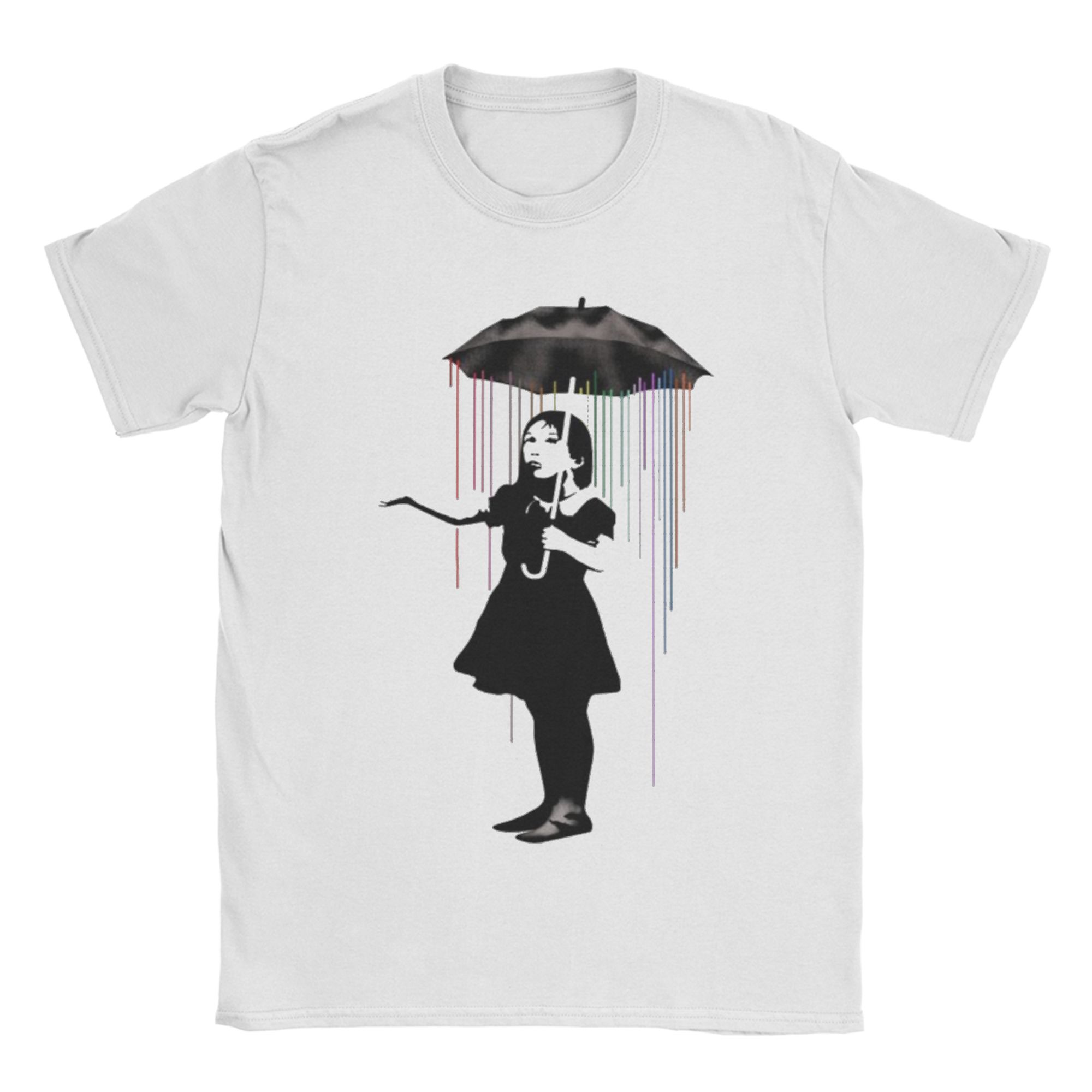 

Men Banksy Girl With Umbrella T Shirt Cotton Clothes Creative Short Sleeve Round Collar Tee Shirt Plus Size T-Shirt - Men s ... S разноцветный
