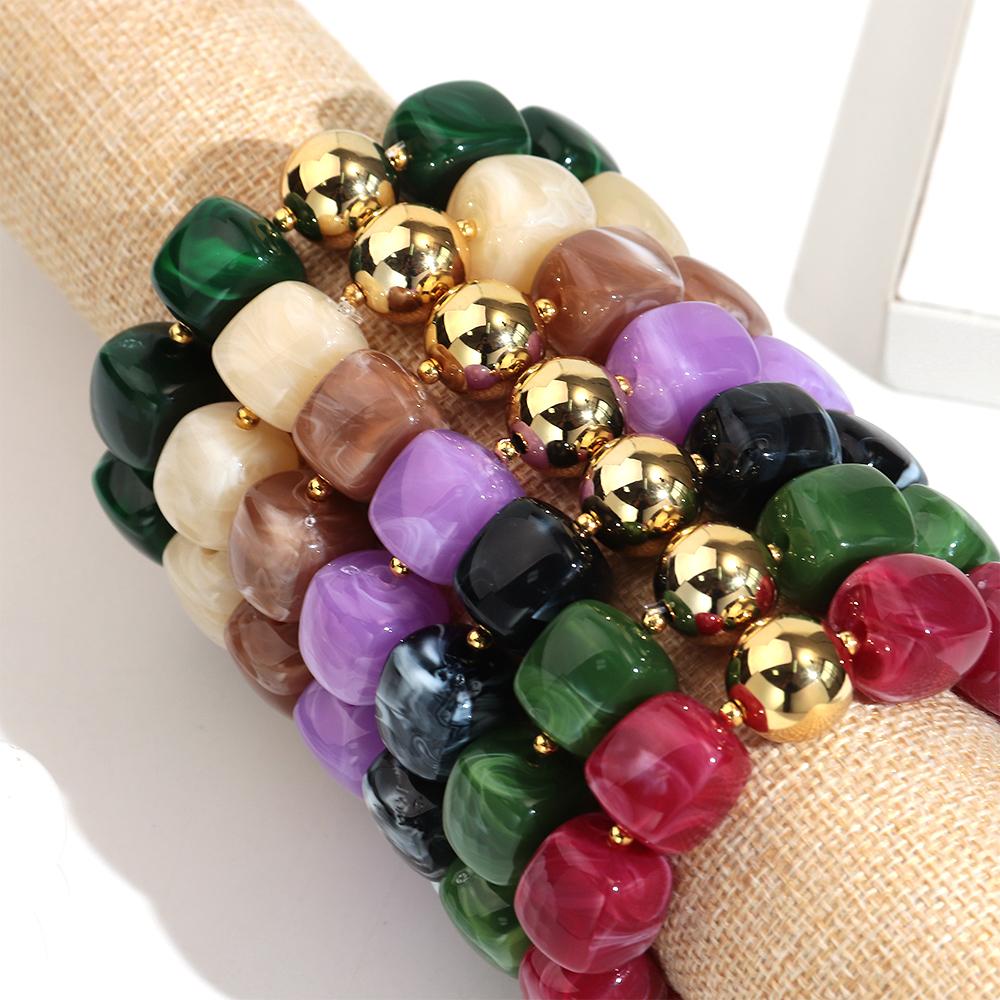 Acrylic Square Beads Chain Necklace Bangle Handmade Irregular Stone Shape Beaded Bracelet Choker Retro Jewelry Gifts