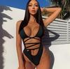 Dámské plavky Jednobarevné Stahovací šňůrka na zádech Kravata Sexy Vystřihovánka Tanga Jednodílné Plavky Bikiny Plážové oblečení Plavky