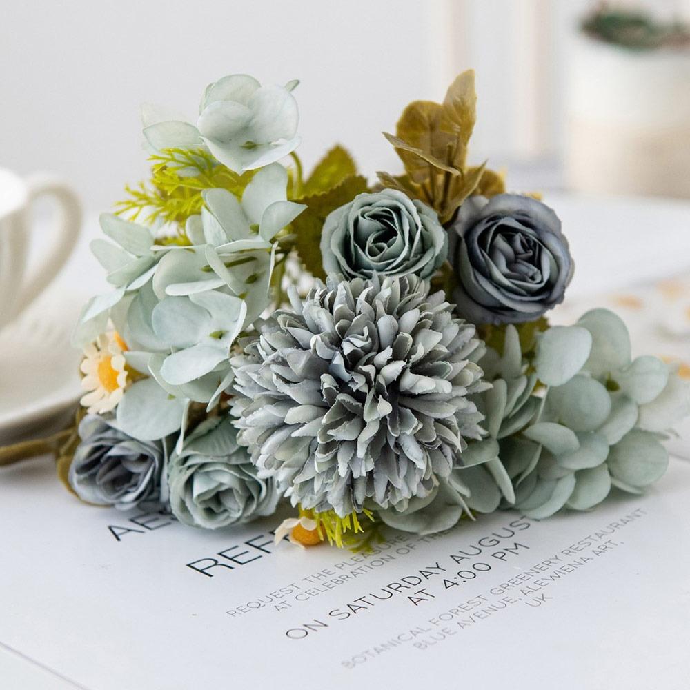 

28,5 см Искусственные цветы Ландшафт Шелковая роза Модный чайный бутон Свадебная арка синий