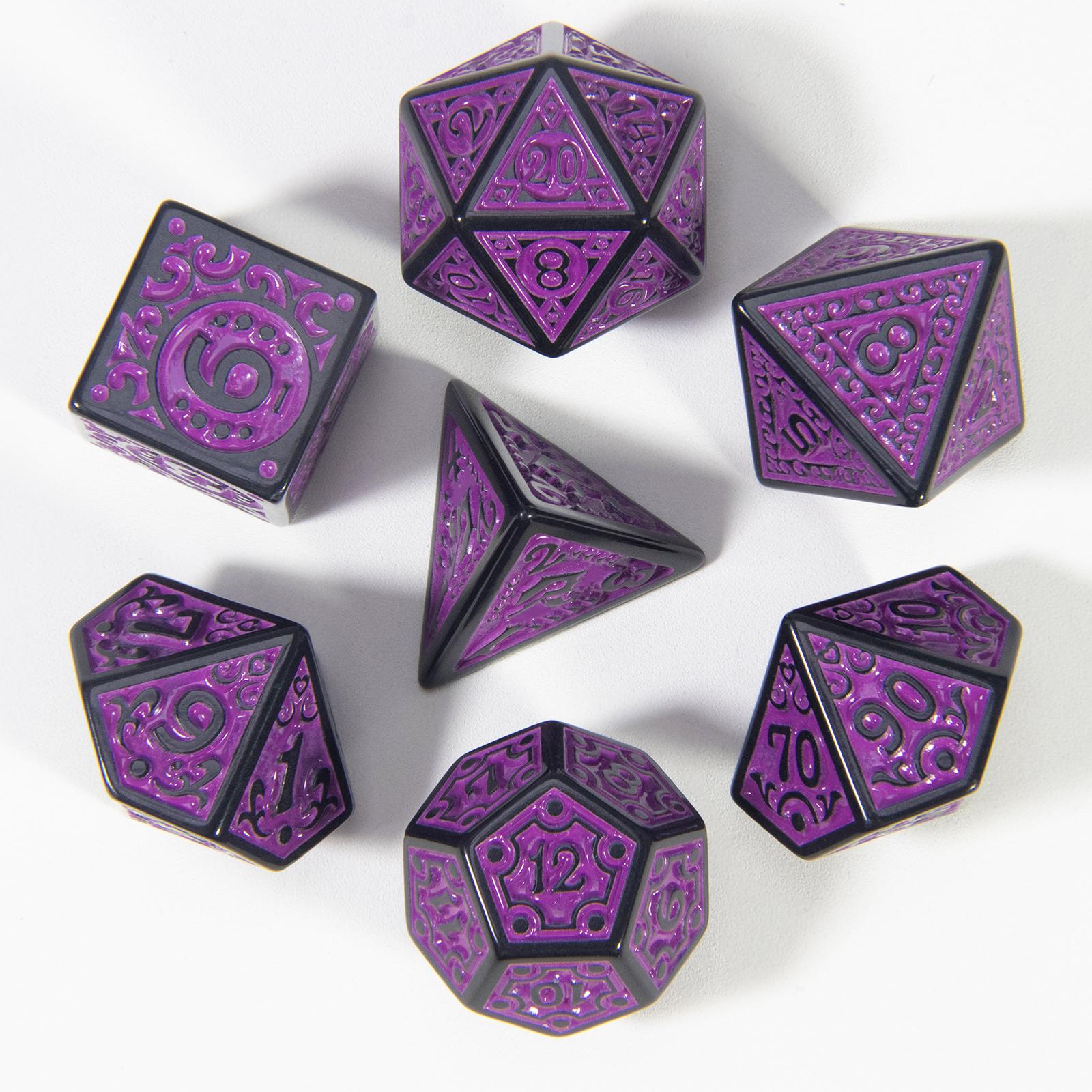 

DND Dice Multi-sided Dice Set 7pcs Textures Pattern Dice for DNDGame RPG Настільна гра Аксесуари Хобі Святковий подарунок фіолетовий