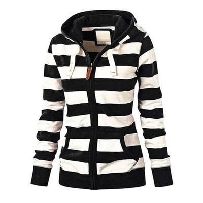 Damen Herbst Übergröße Kapuzenpullover Langarm Gestreift Sweatshirt Temperament Elegant College-Stil Oberteile